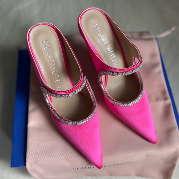 Stuart Weitzman XCRVE Satin Crystal 100 Mules - Picture 5 of 16